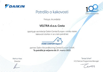 DAIKIN potrdilo o kakovosti